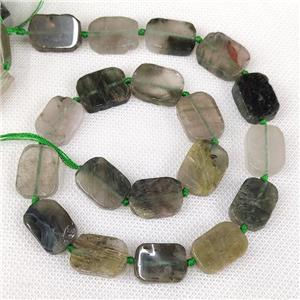 Natural Green Rutilated Quartz Rectangle Beads, approx 10-15mm