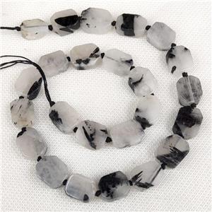 Natural Black Rutilated Quartz Rectangle Beads, approx 10-15mm