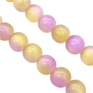 Selenite Beads Yellow Purple Dye Smooth Round, approx 10mm dia