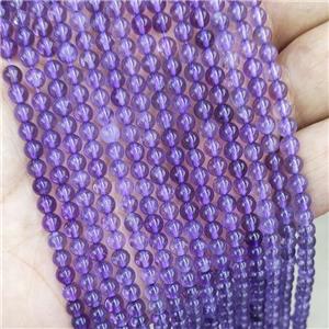 Natural Amethyst Pony Beads Purple Smooth Round, approx 4mm