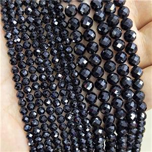 Natural Black Spinel Beads Faceted Round, approx 6mm