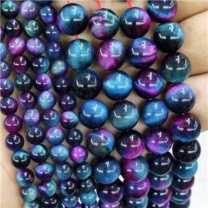 Natural Tiger Eye Stone Beads Multicolor Dye Smooth Round, approx 8mm dia