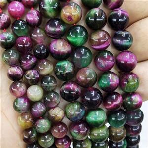 Natural Tiger Eye Stone Beads Multicolor Dye Smooth Round, approx 10mm dia