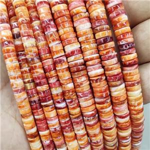 Red Scallops Shell Heishi Beads, approx 3x8mm