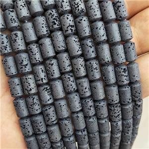 Rock Lava Column Beads Black Tube, approx 6-10mm