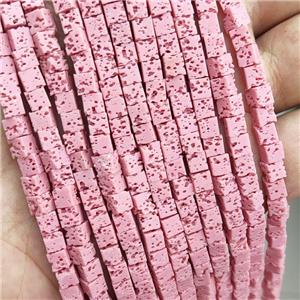 Rock Lava Cube Beads Pink Dye, approx 6mm