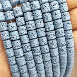 Rock Lava Column Beads Blue Dye, approx 6mm