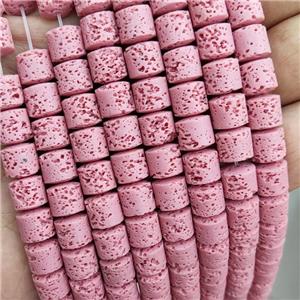 Rock Lava Column Beads Pink Dye, approx 6mm