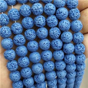 Rock Lava Round Beads Rich Blue Dye, approx 10mm dia