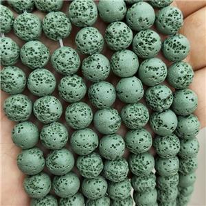 Rock Lava Round Beads Green Dye, approx 10mm dia