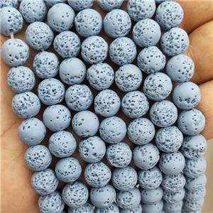 Rock Lava Round Beads Blue Dye, approx 10mm dia