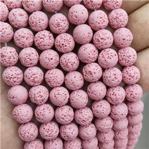 Rock Lava Round Beads Pink Dye, approx 10mm dia