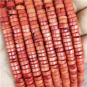 Natural Coral Heishi Spacer Beads Red Dye, approx 7mm