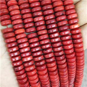 Natural Coral Heishi Beads Red Dye, approx 9.5mm