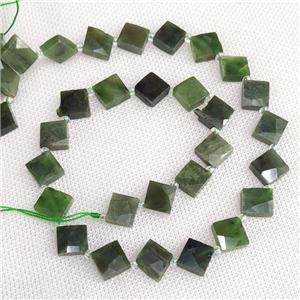 Natural African Chrysoprase Beads Faceted Square Corner-Drilled Green, approx 9-11mm