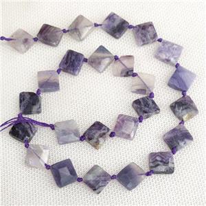 Natural Purple Fluorite Beads Faceted Square Corner-Drilled, approx 9-11mm