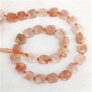 Natural Orange Sunstone Beads Faceted Square Gold Spot, approx 8-10mm