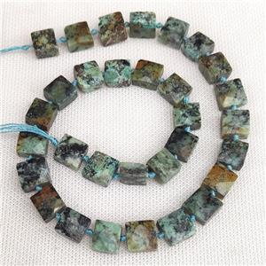 African Turquoise Beads Green Faceted Square, approx 9-12mm