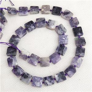 Natural Purple Fluorite Beads Faceted Square, approx 9-12mm