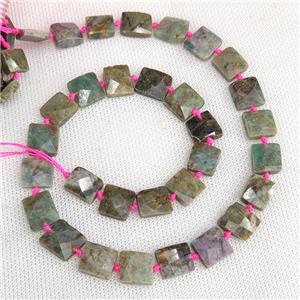 African Ruby Beads C-Grade Faceted Square Green, approx 9-12mm