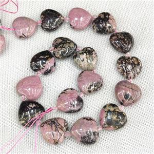 Natural Chinese Rhodonite Heart Beads Pink, approx 20mm