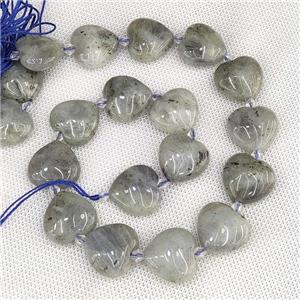 Natural Labradorite Heart Beads, approx 20mm