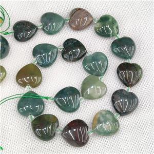 Natural Indian Agate Heart Beads Green, approx 20mm