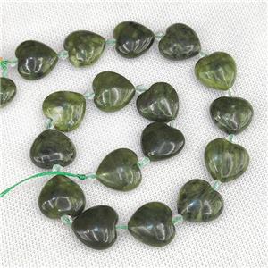 Natural Chinese Taiwan Nephrite Jade Heart Beads Green, approx 20mm