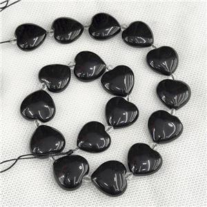 Natural Black Obsidian Heart Beads, approx 20mm