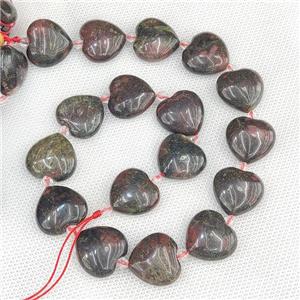 Natural Bloodstone Heart Beads Red Black, approx 20mm