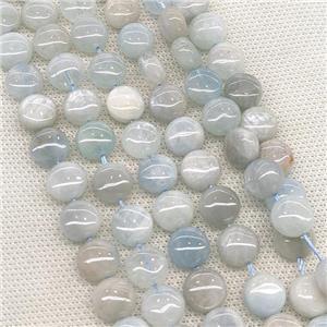 Natural Aquamarine Beads Coin Blue, approx 10mm