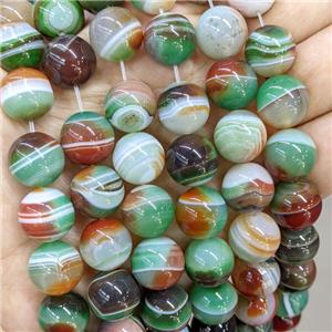 Natural Banded Agate Beads Red Green Dye Stripe Smootn Round, approx 14mm dia