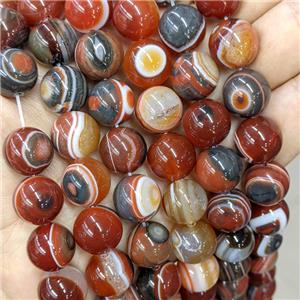 Natural Banded Agate Beads Red Dye Striped Smooth Round, approx 14mm dia