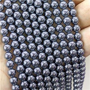Natural Terahert Stone Beads Silver Smooth Round, approx 6mm dia