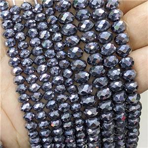 Natural Terahert Stone Beads Silver Faceted Rondelle, approx 8mm