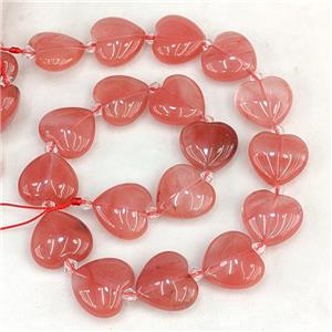 Red Synthetic Quartz Heart Beads, approx 20mm