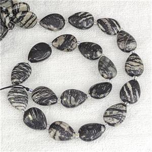 Black Silk Jasper Teardrop Beads Flat, approx 13-18mm