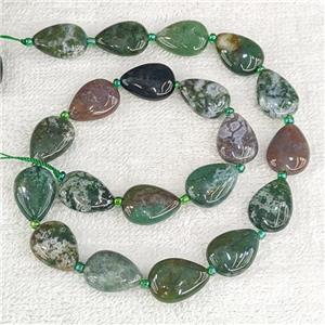 Natural Indian Agate Teardrop Beads Flat Green, approx 13-18mm