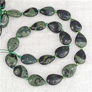 Natural Green Kambaba Jasper Teardrop Beads Flat, approx 13-18mm