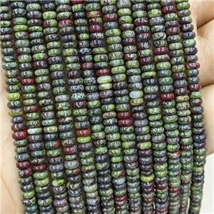 Natural Dragon Bloodstone Beads Green Smooth Rondelle, approx 2x4mm
