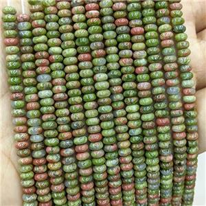 Natural Unakite Beads Green Smooth Rondelle, approx 2x4mm