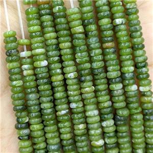 Chinese Green Nephrite Jade Beads Smooth Rondelle, approx 2x4mm