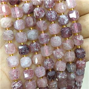 Natural Pink Strawberry Quartz Beads Faceted Cube, approx 8-9mm