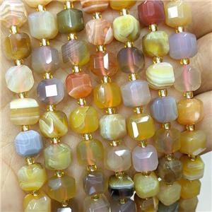 Natural Botswana Agate Beads Yellow Faceted Cube, approx 8-9mm
