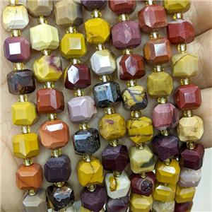 Natural Mookaite Beads Multicolor Faceted Cube, approx 8-9mm