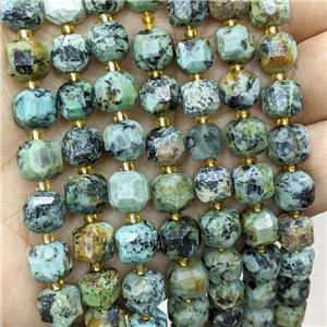 Natural Green African Turquoise Beads Faceted Cube, approx 8-9mm