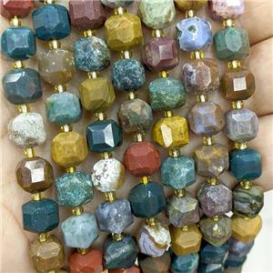 Natural Ocean Agate Beads Multicolor Faceted Cube, approx 8-9mm