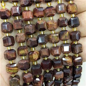 Natural Tiger Eye Stone Beads Red Dye Faceted Cube, approx 8-9mm