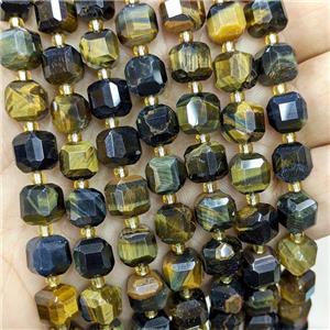 Tiger Eye Stone Beads Yellow Blue Faceted Cube, approx 8-9mm