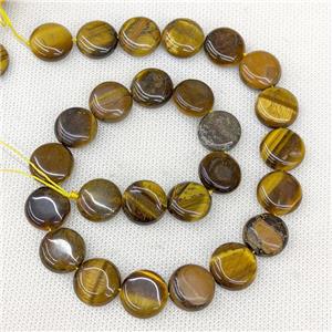 Natural Tiger Eye Stone Coin Beads Flat Circle, approx 15mm